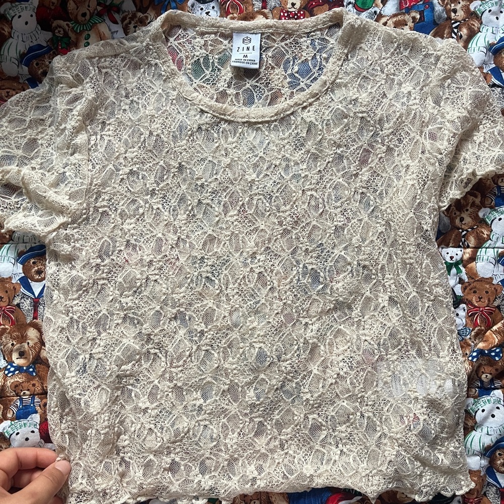 Laced see through crop top , size medium